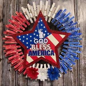God Bless America Decorative Clothespin Wreath